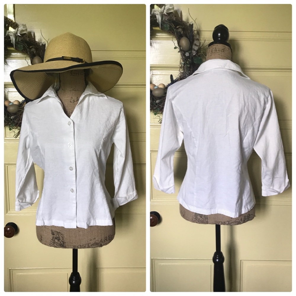 Ivory linen 3/4sleeve Allyson Whitmore top…